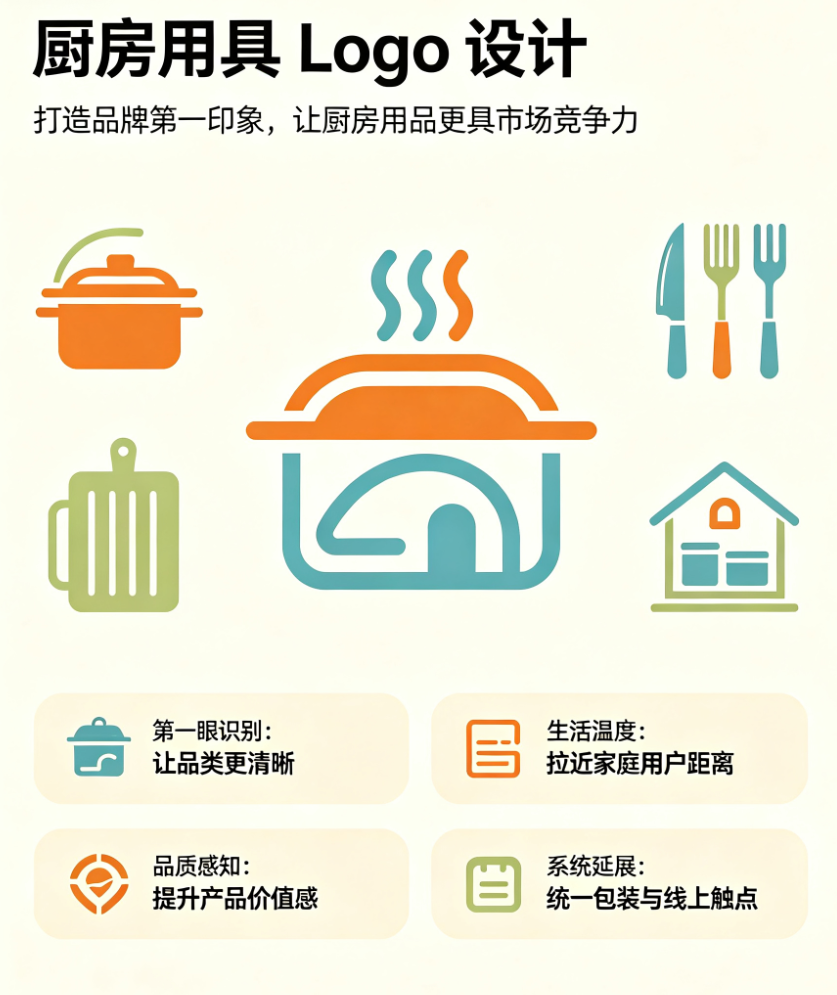 厨房用具Logo设计，打造品牌第一印象，让厨房用品更具市场竞争力