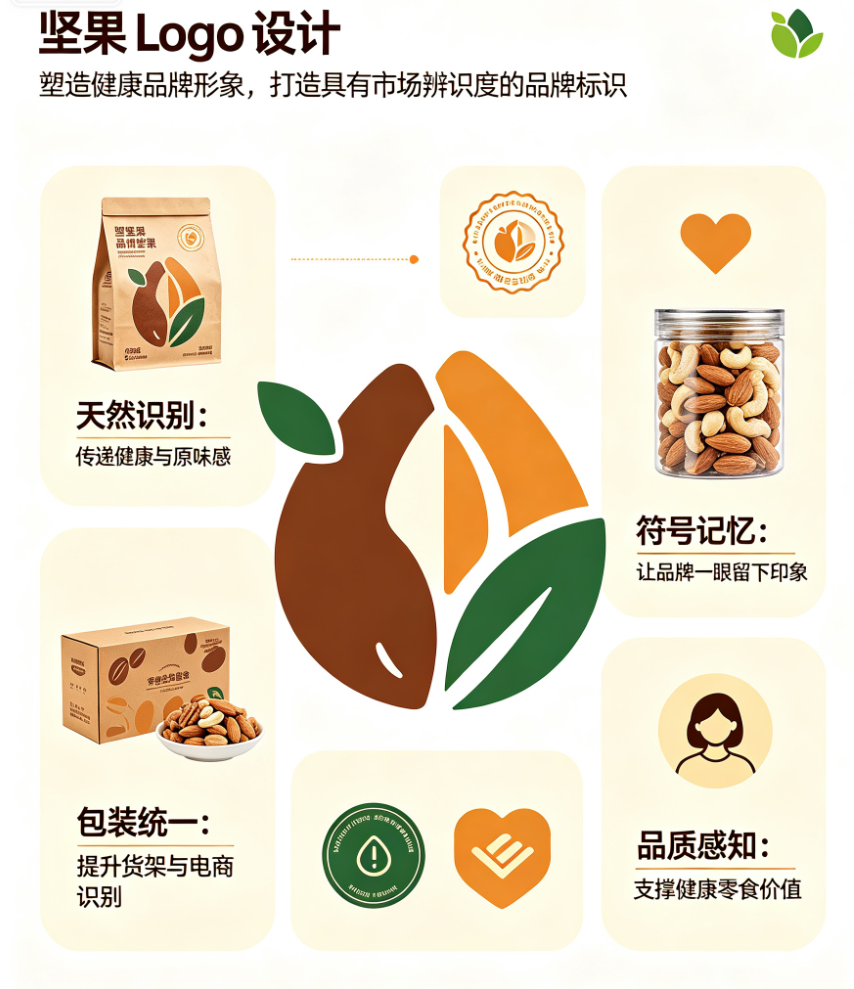 坚果Logo设计,塑造健康品牌形象，打造具有市场辨识度的品牌标识