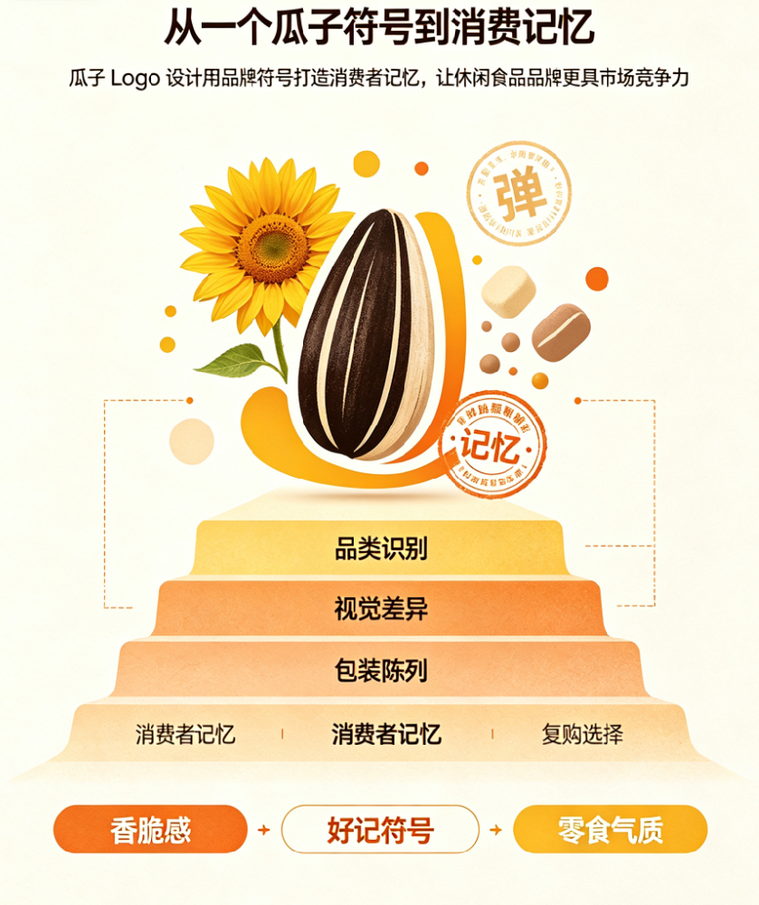 瓜子Logo设计，用品牌符号打造消费者记忆，让休闲食品品牌更具市场竞争力
